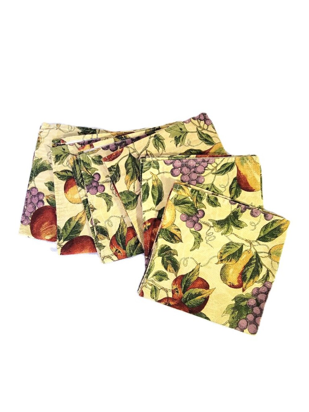 Food Network Fruit Cloth Napkins Set of 6 Apples Pears Grapes Cream Cotton Blend
